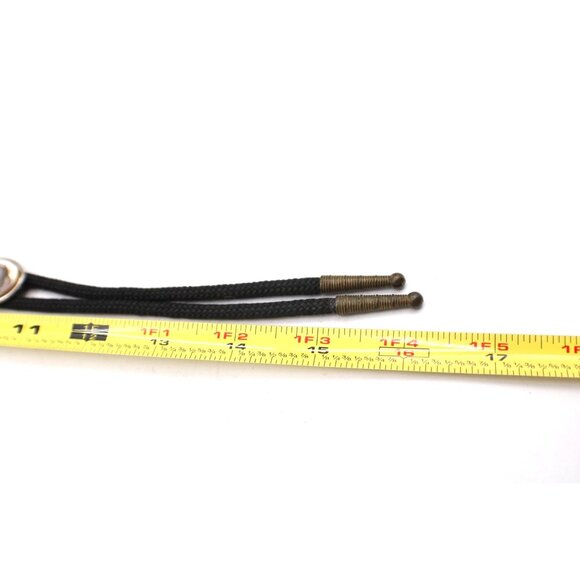 Vintage Western Bolo Tie Abalone Shell Oval Slide Black Braided Cord Brass Tips - Picture 7 of 9